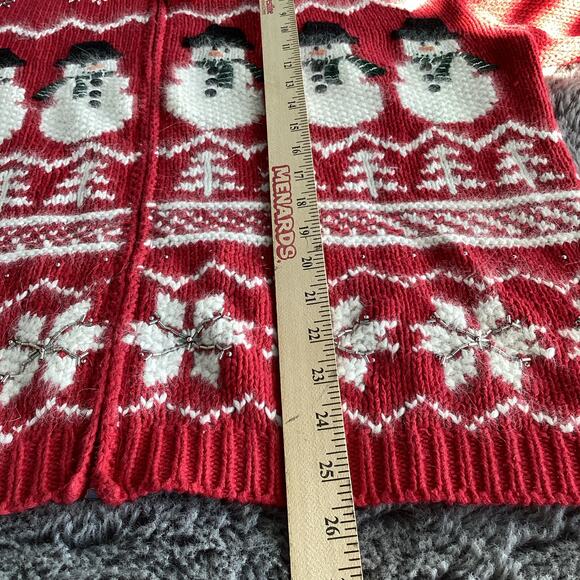 Vintage Croft & Barrow Snowman Christmas Zip Front Cardigan Sweater Red Size XL - Picture 10 of 11